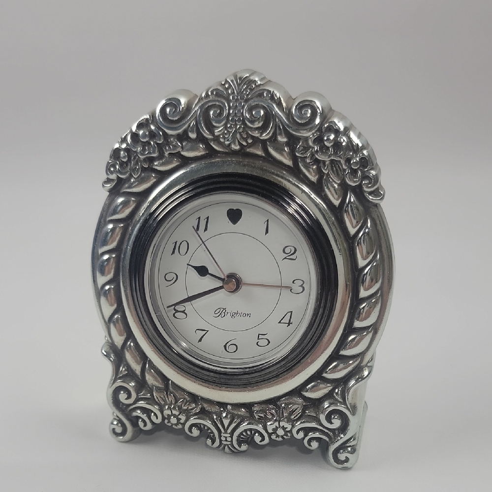 Brighton Silver Ornate Mantel Desk Dresser Clock